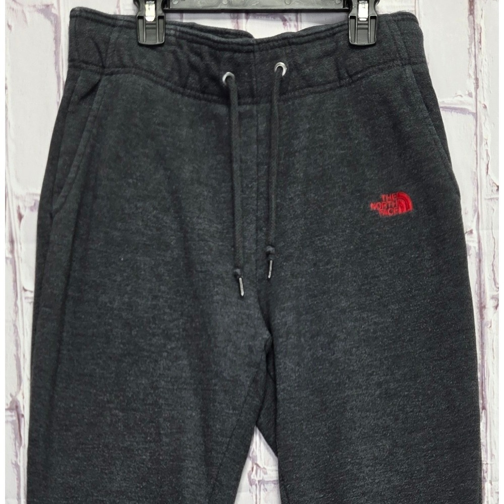 The North Face Joggers Dark Gray Red Logo Fleece Sweatpants Activewear Mens M